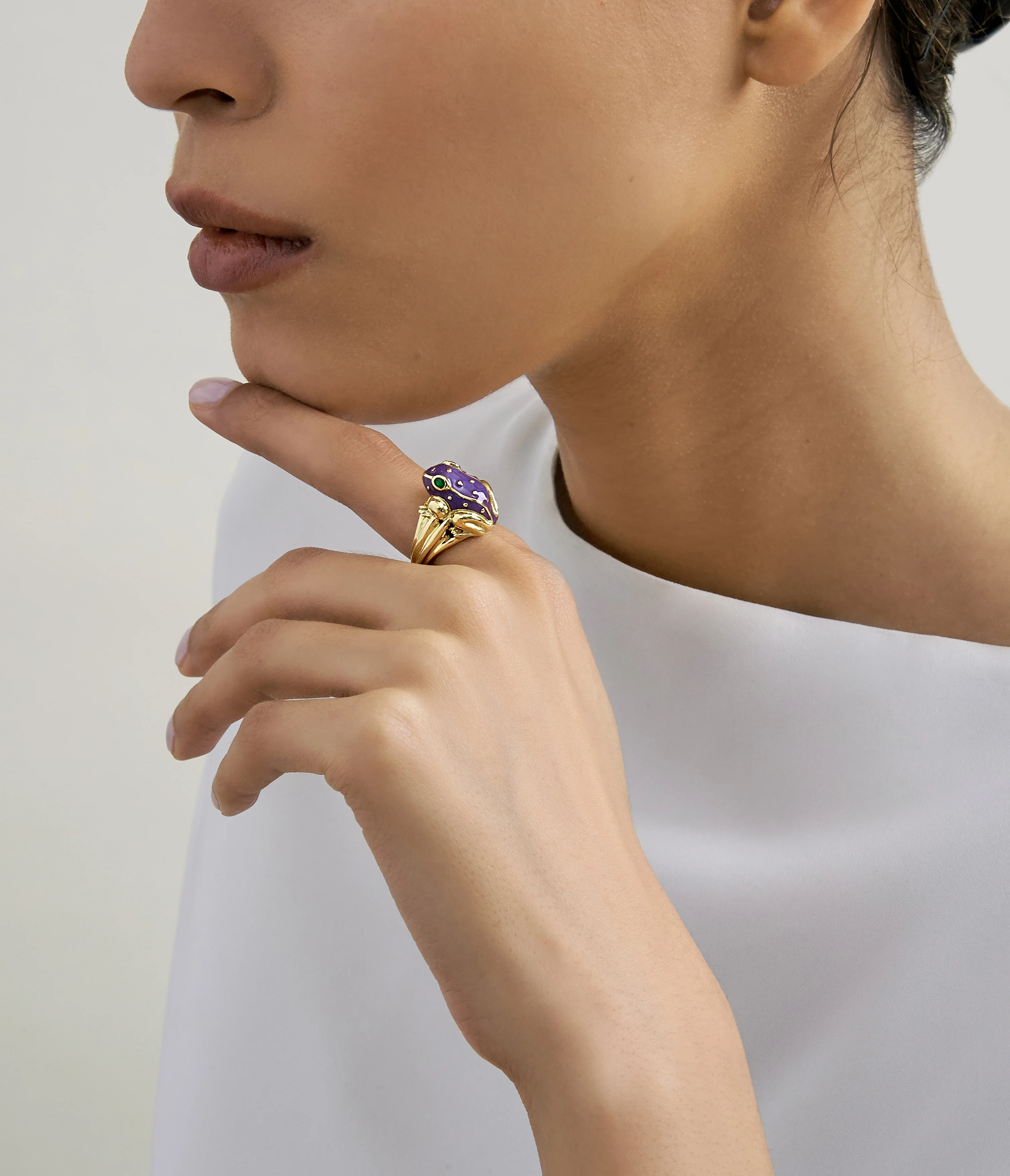 Baby Frog Ring, Purple Enamel - Image 2