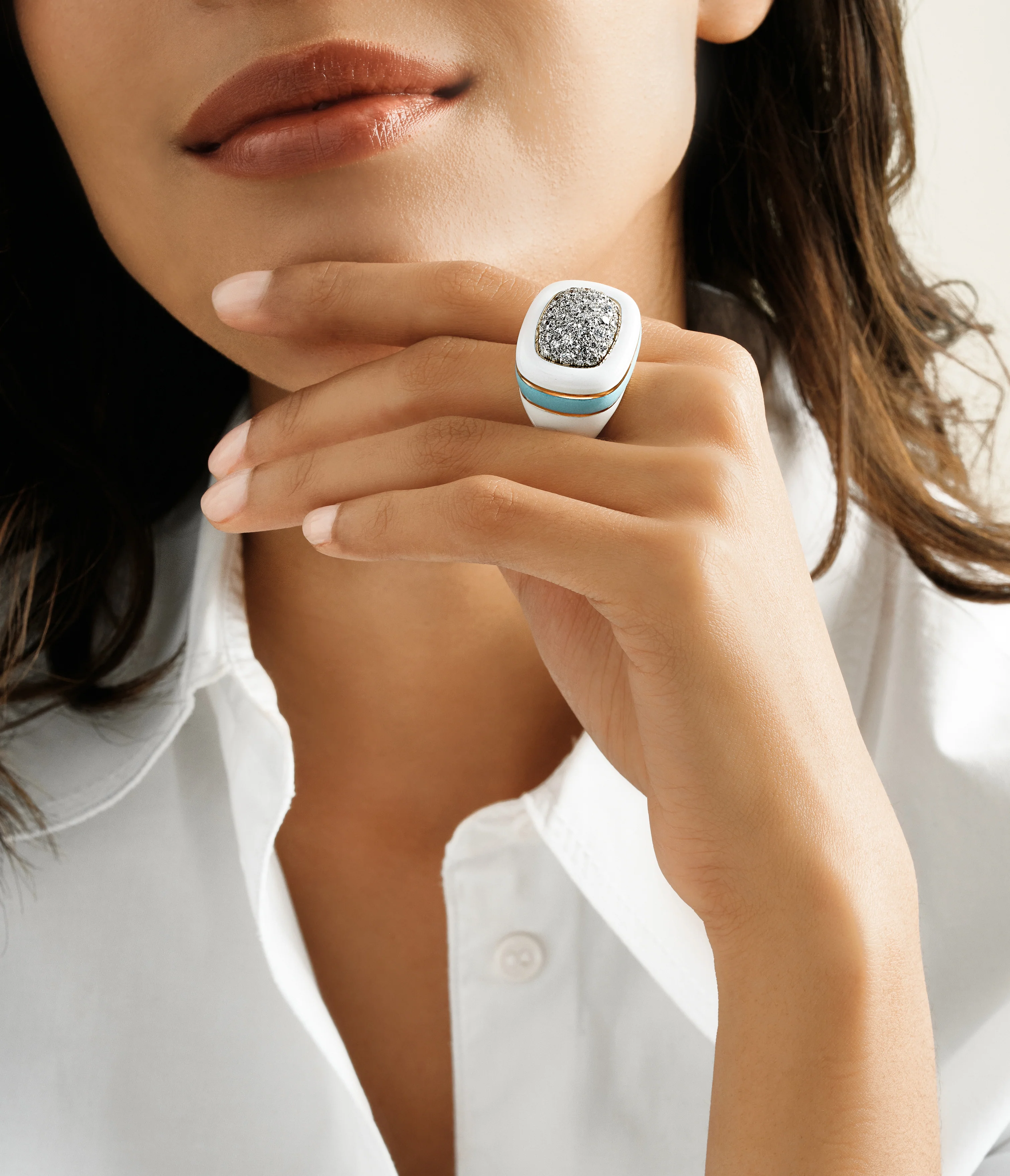 Cabana Ring, White and Light Blue Enamel - Image 2