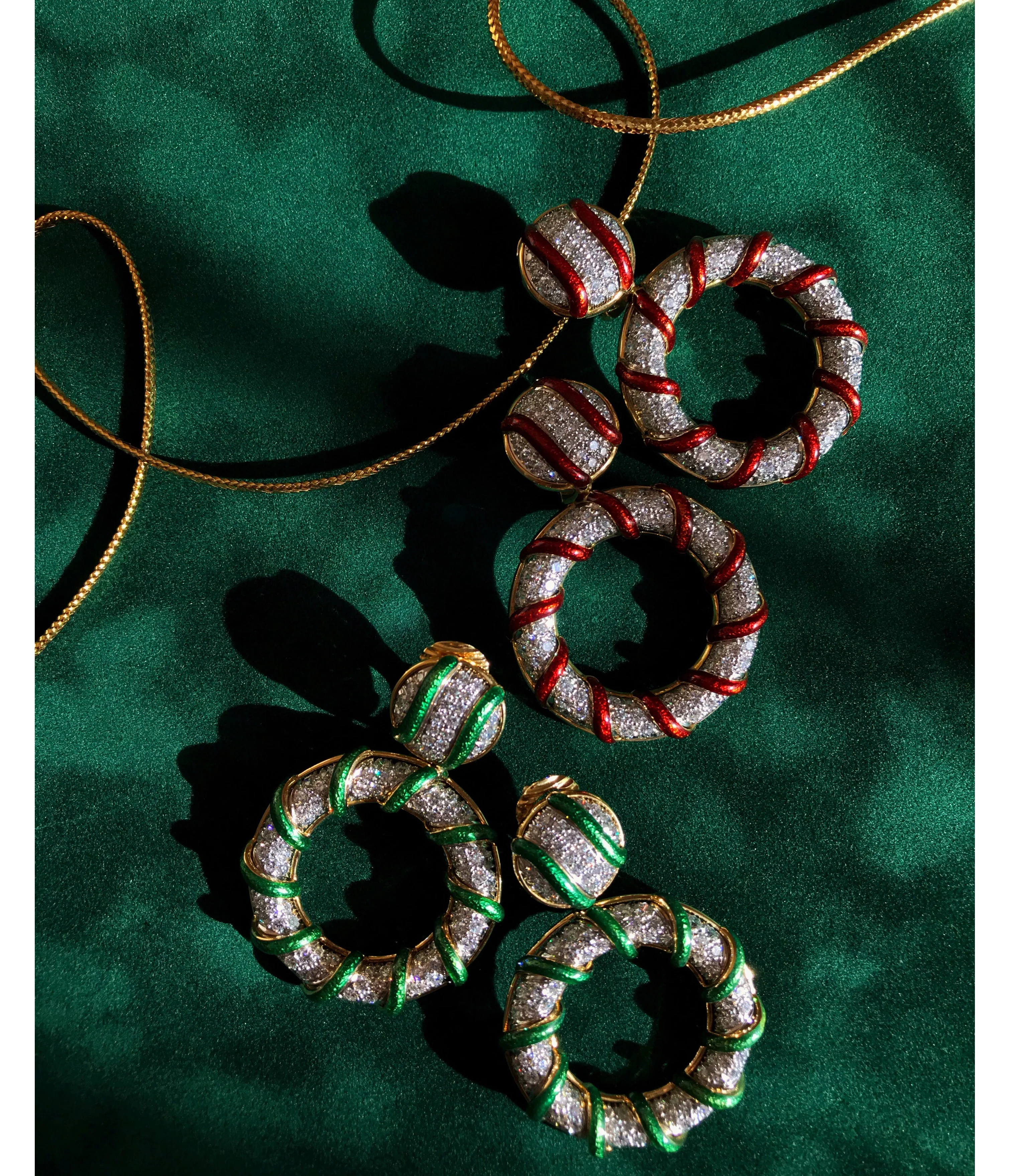 Candy Stripe Earrings, Green Enamel - Image 2