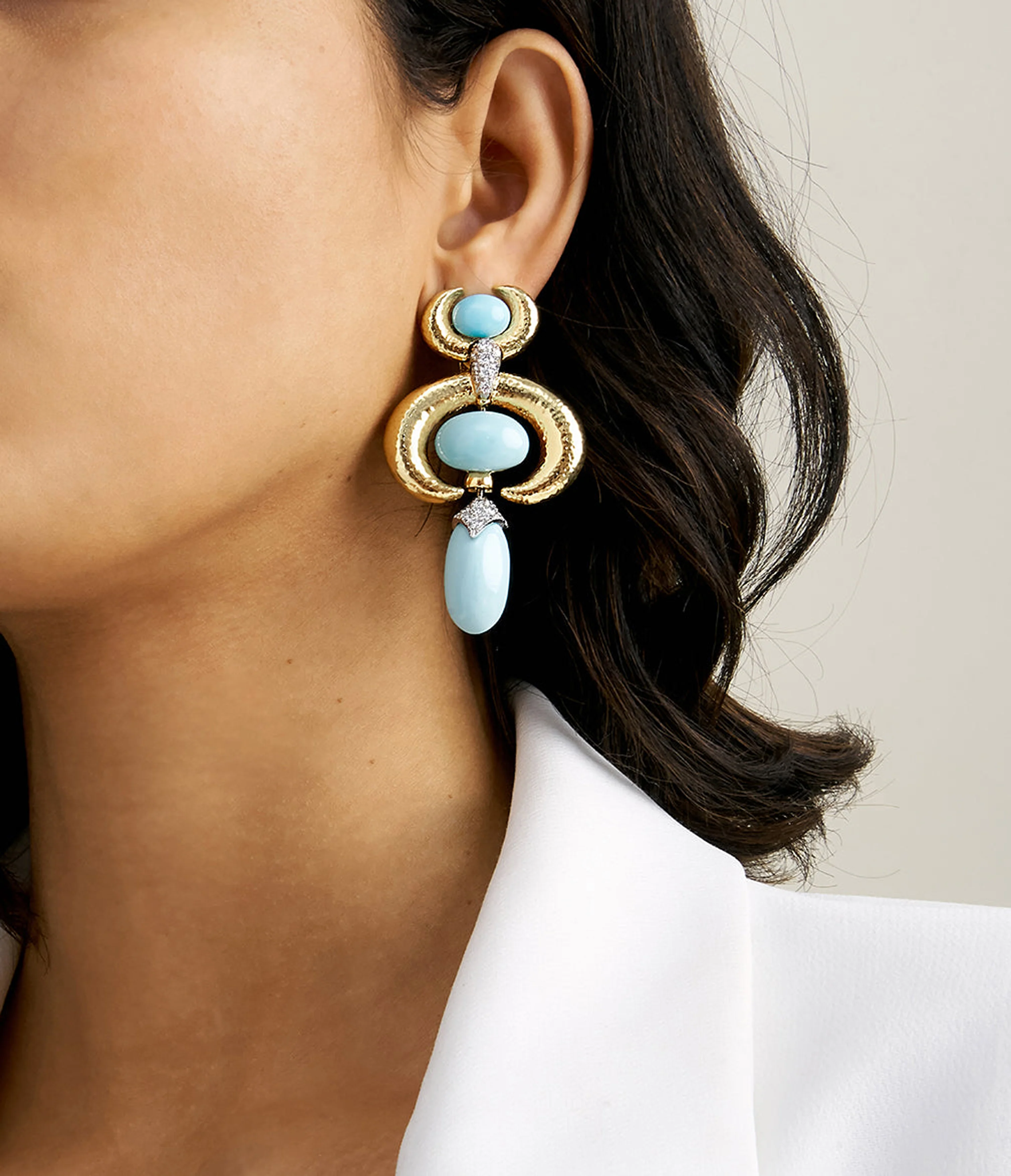 Double Crescent Pear Drop Earrings, Turquoise - Image 2
