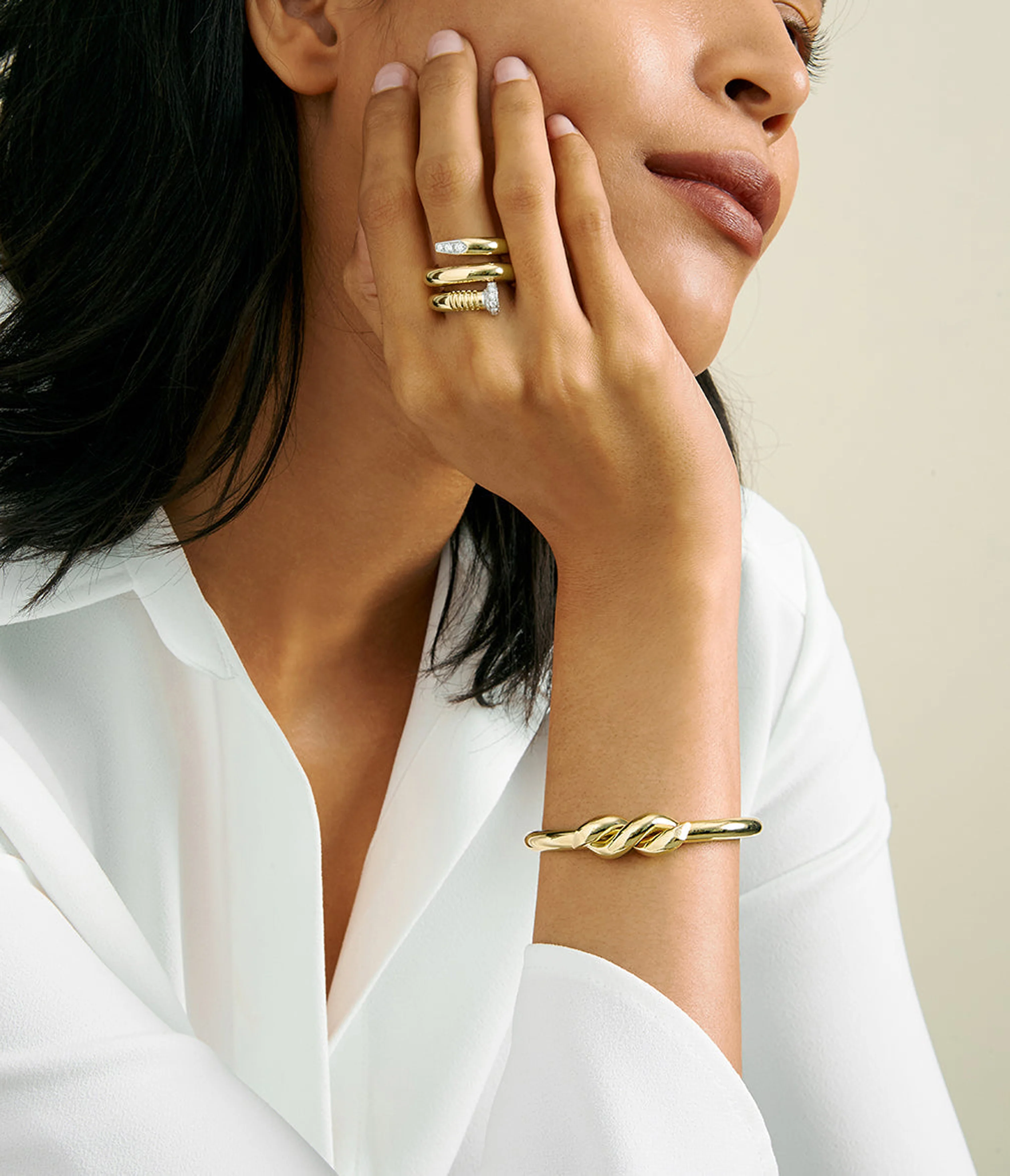 Large Diamond Nail Ring, Polished 18K Gold - Image 2
