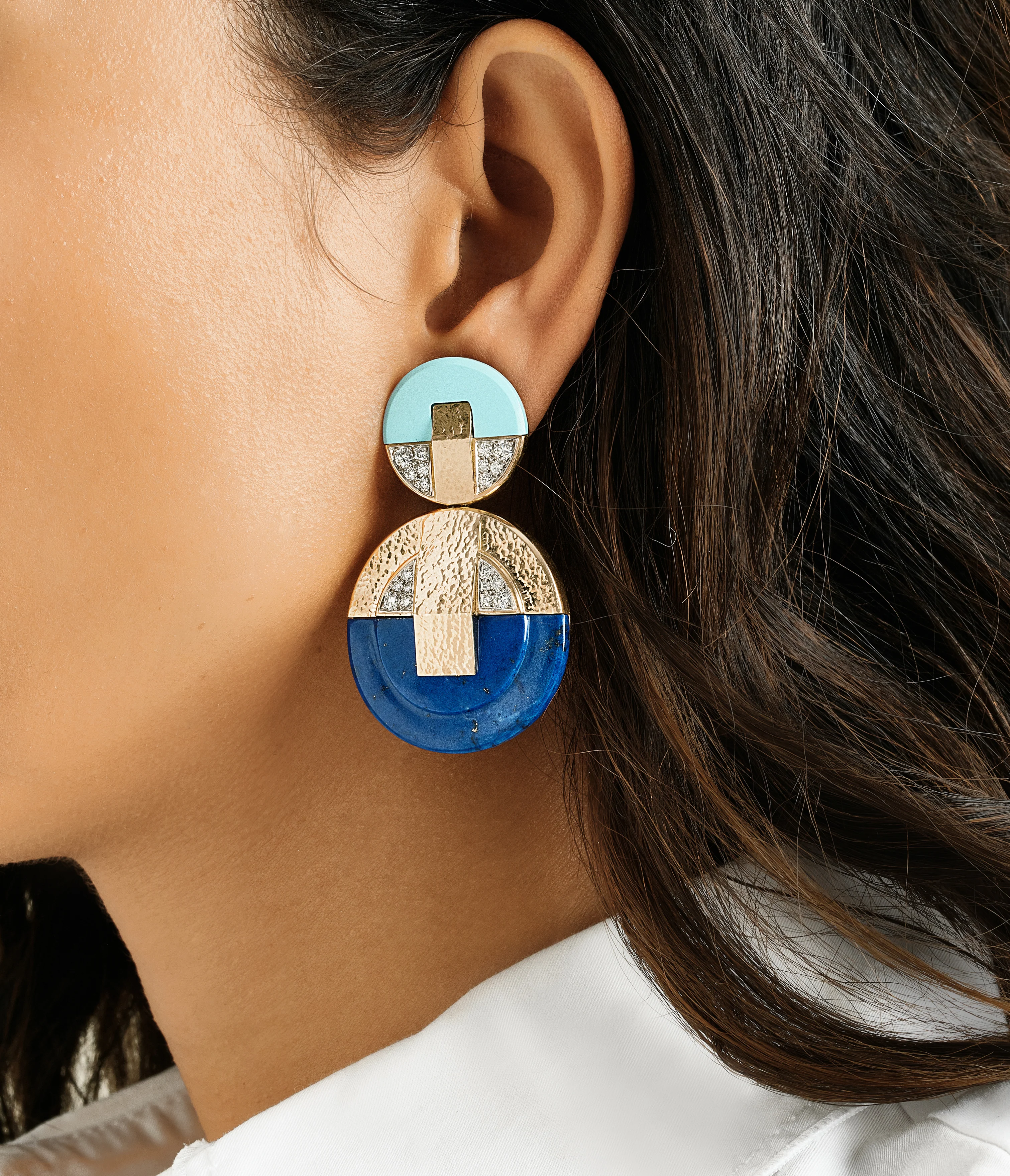 Discus Earrings, Lapis Lazuli and Turquoise - Image 2