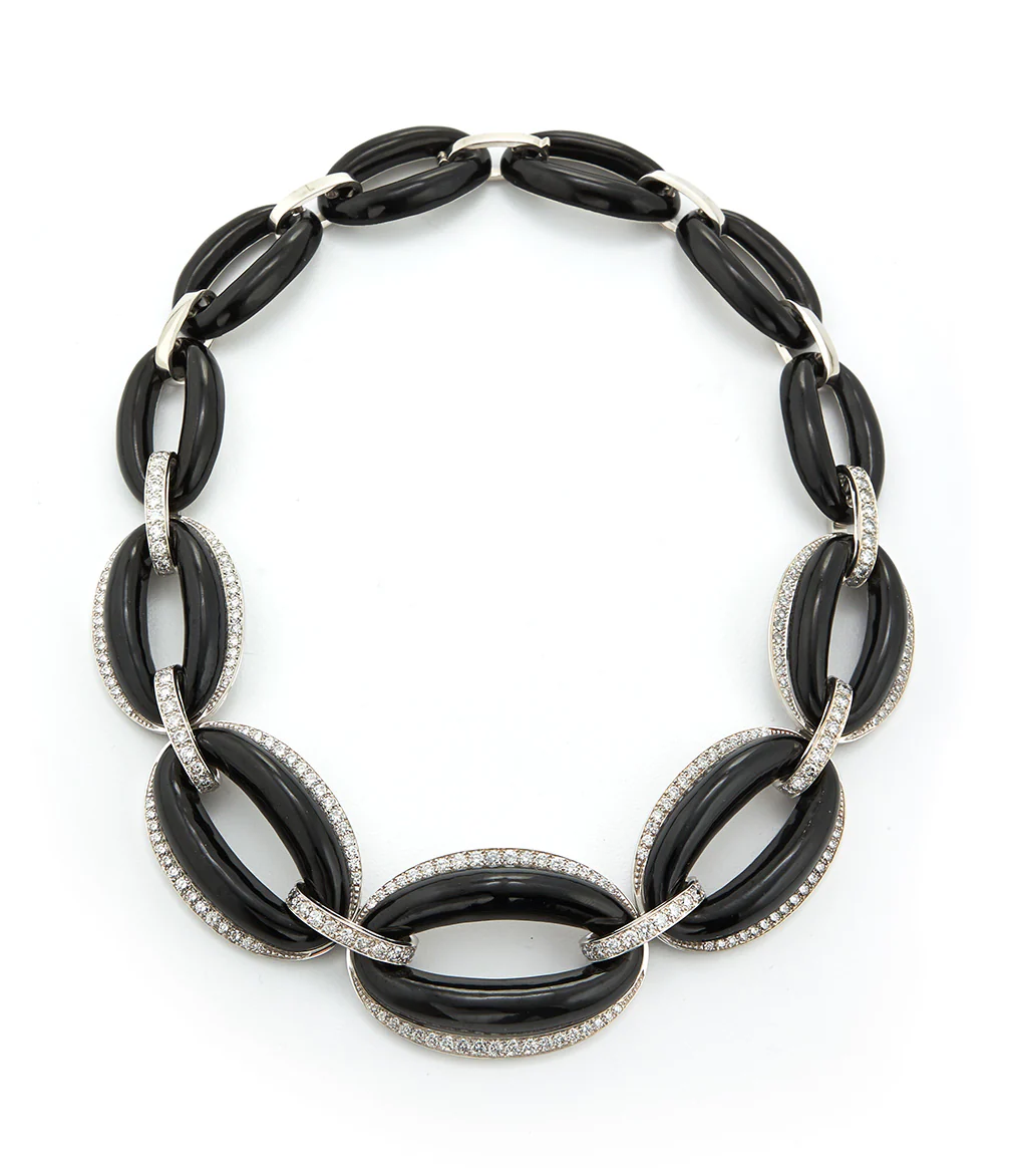Elliptical Necklace, Black Enamel