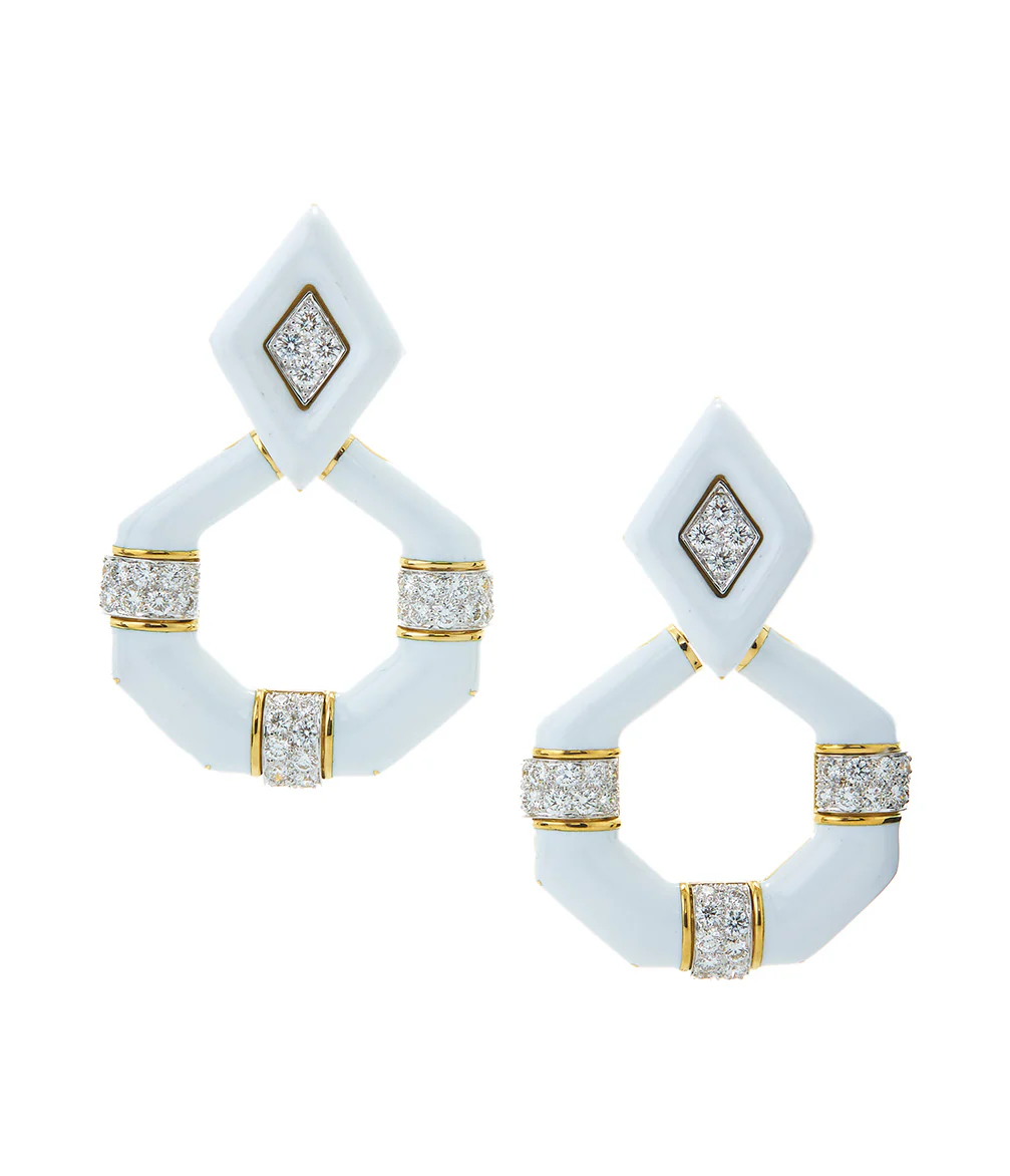 Irving Place Earrings, White Enamel