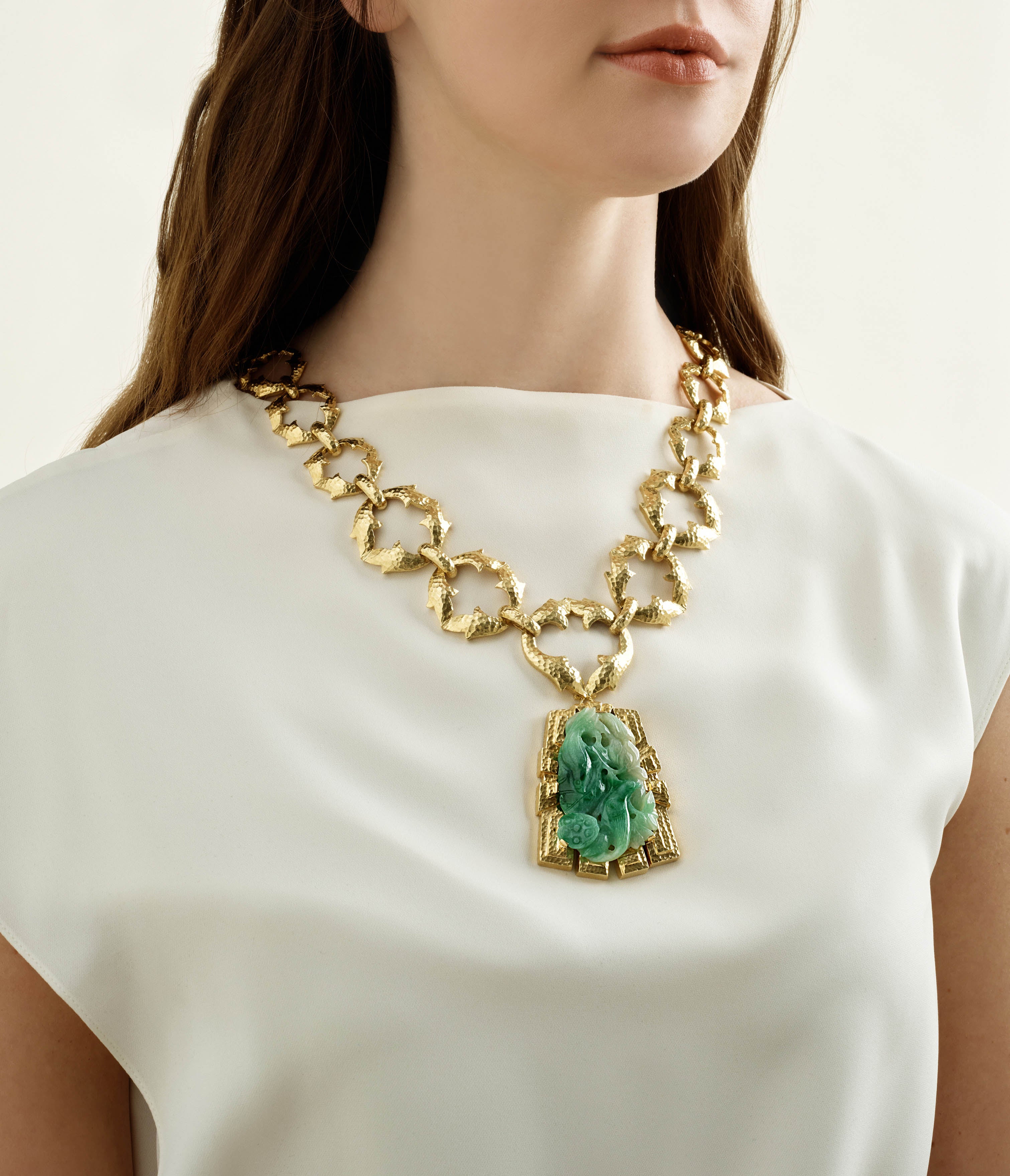 Jade Necklace, Hammered 18K Gold - Image 2