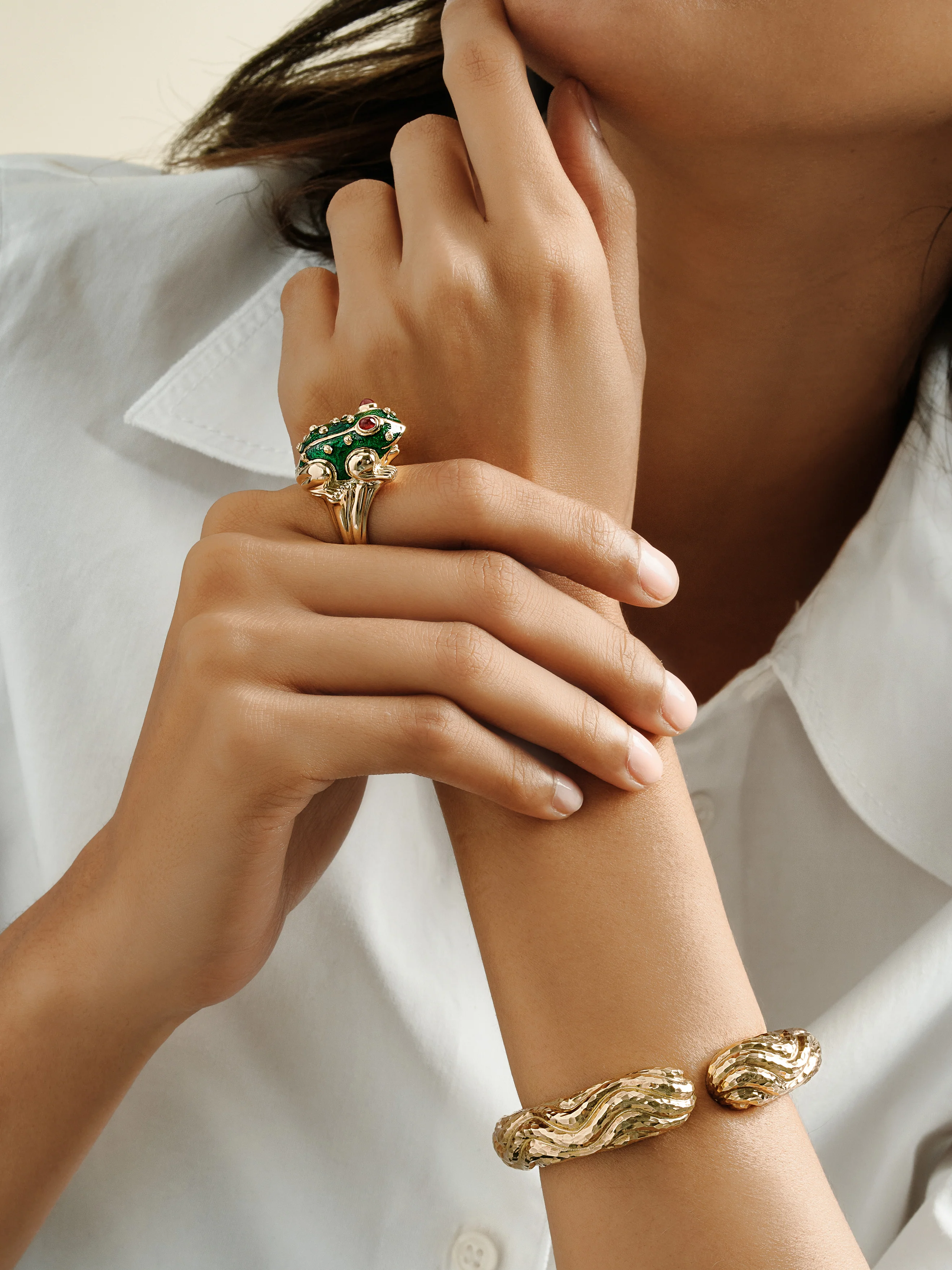 Large Frog Ring, Green Enamel - Image 2