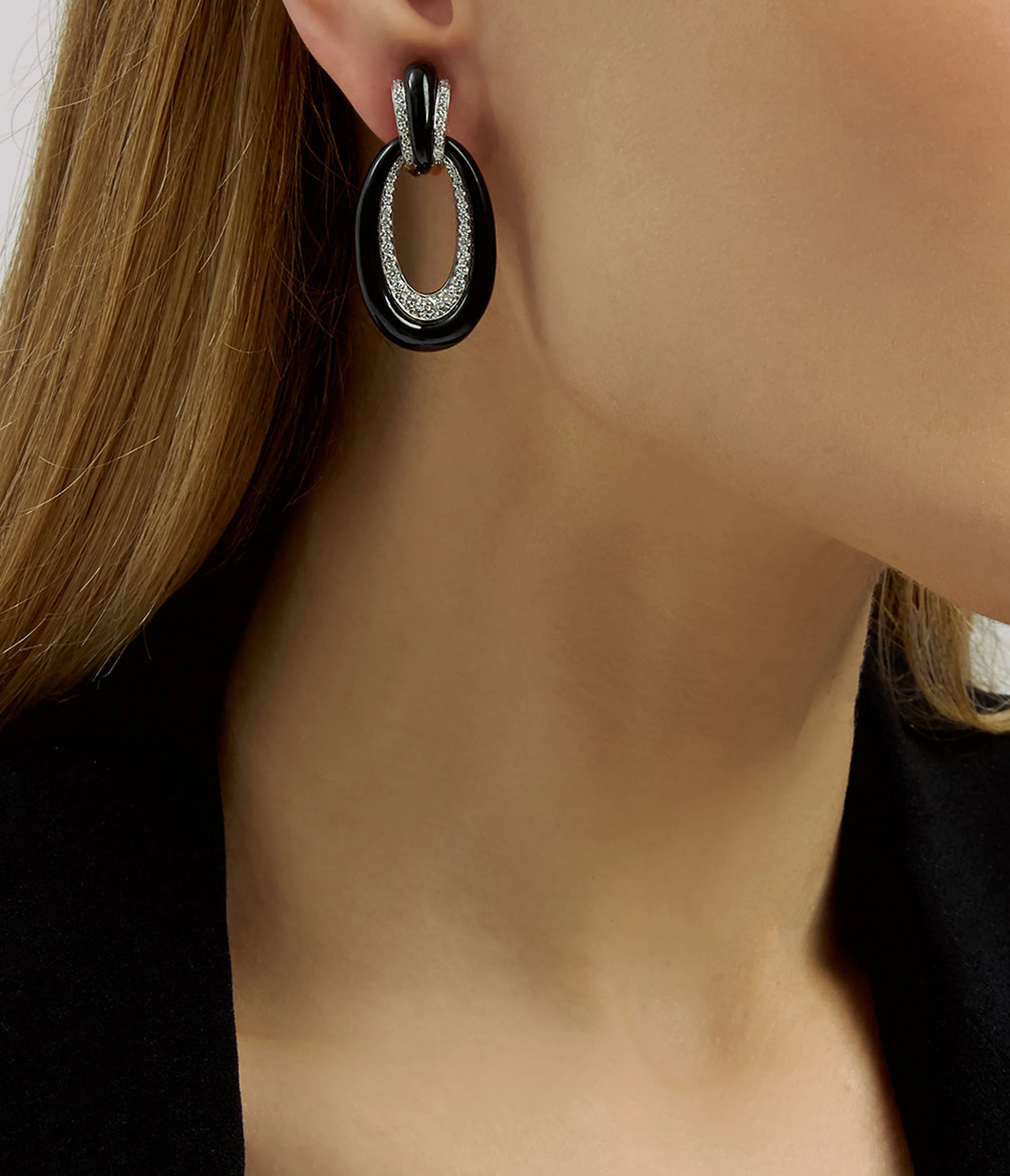 Long Hoop Earrings, Black Enamel - Image 2