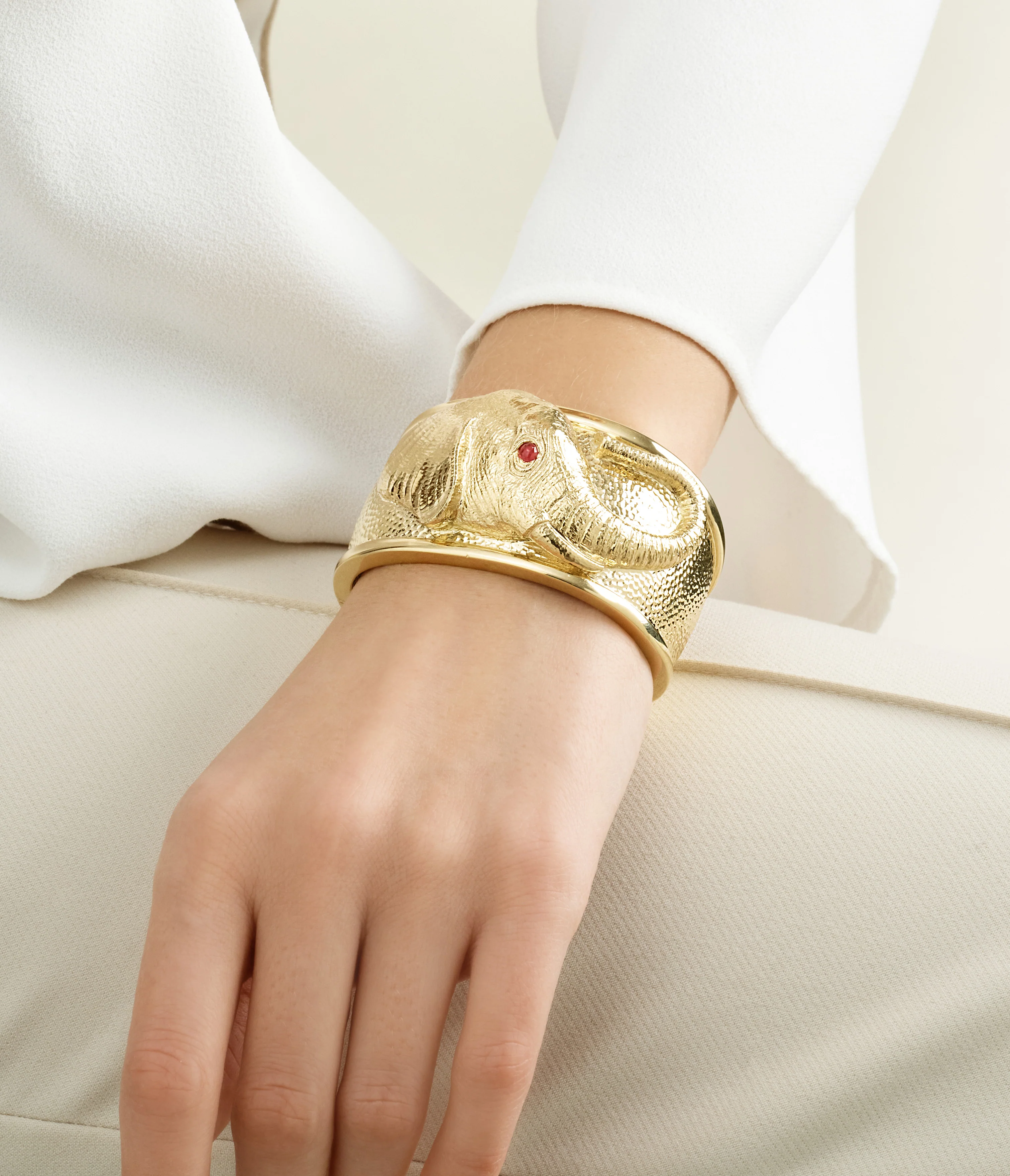 Repoussé Elephant Cuff, Ruby - Image 2