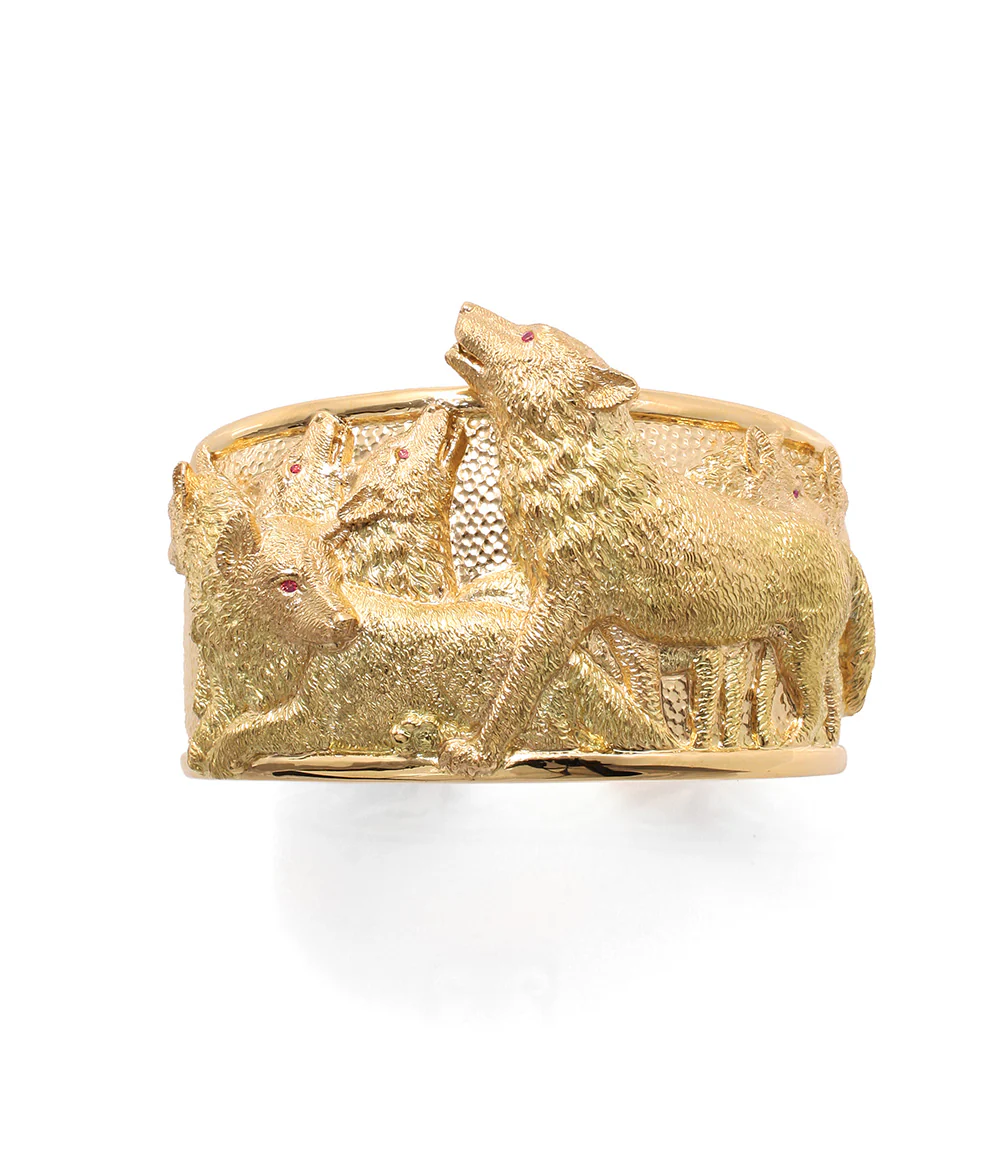Repoussé Wolves Cuff