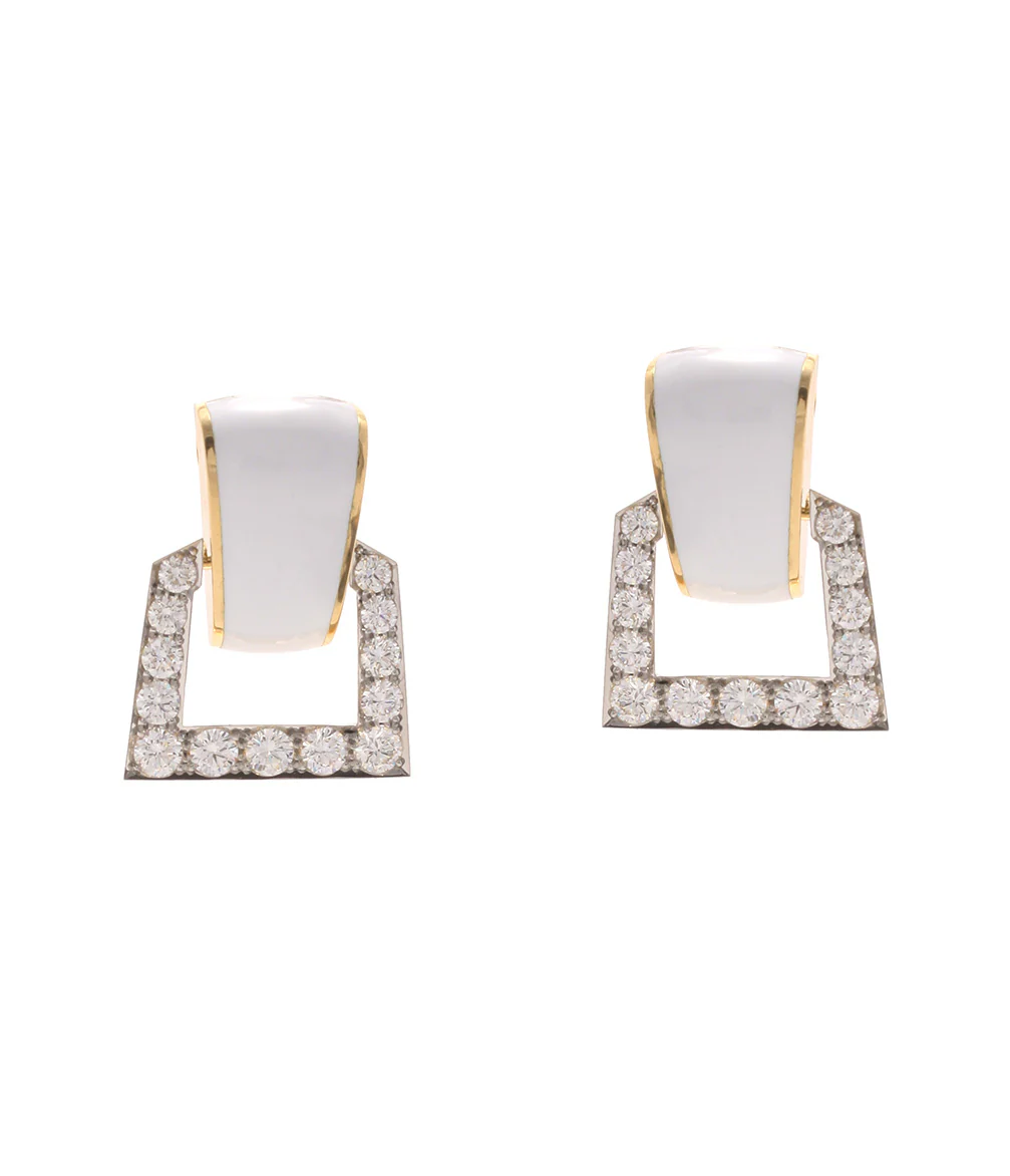 Single Strap Enamel Earrings, White Enamel