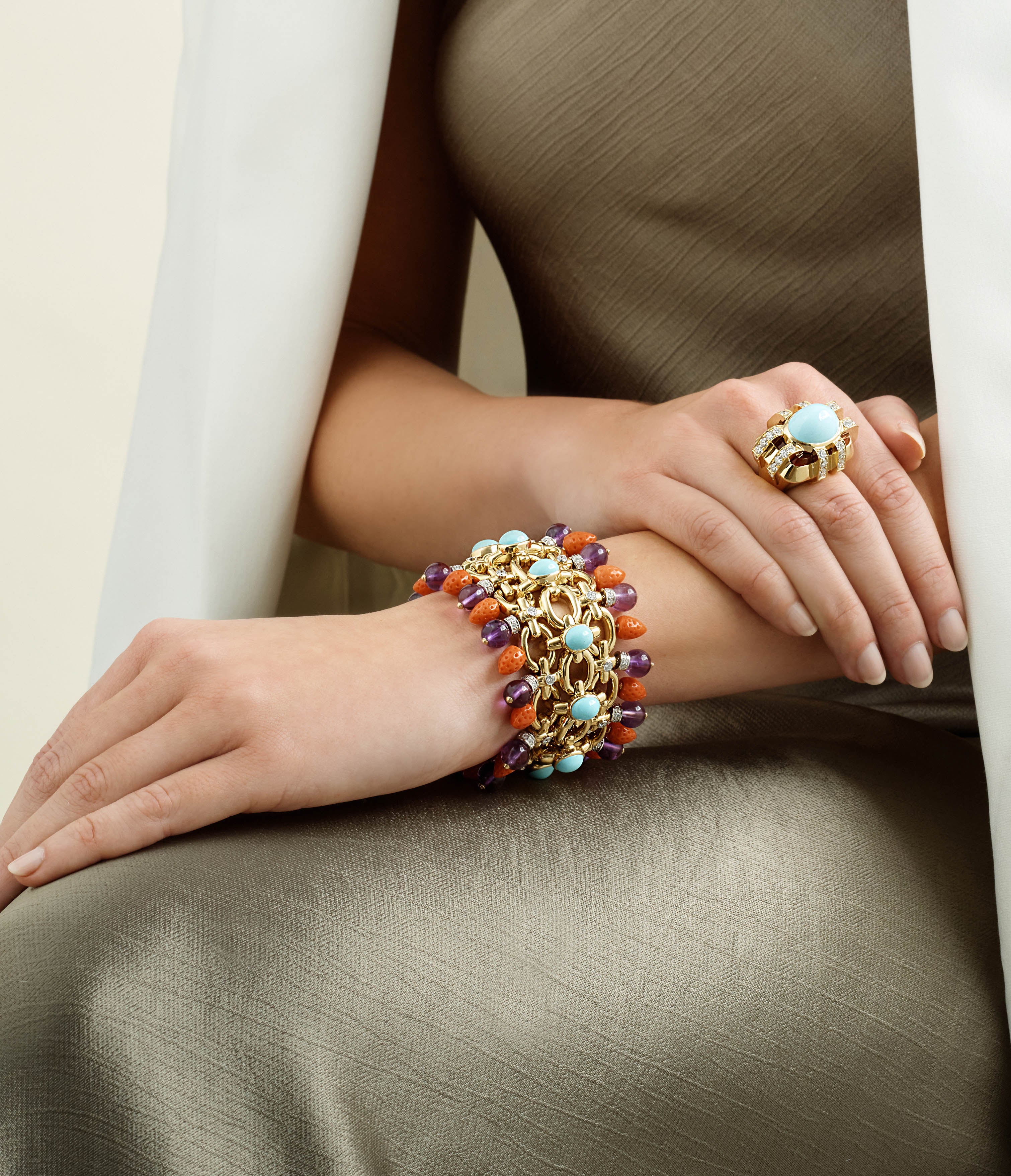 Streamline Ring, Turquoise, Carnelian, Diamonds - Image 2