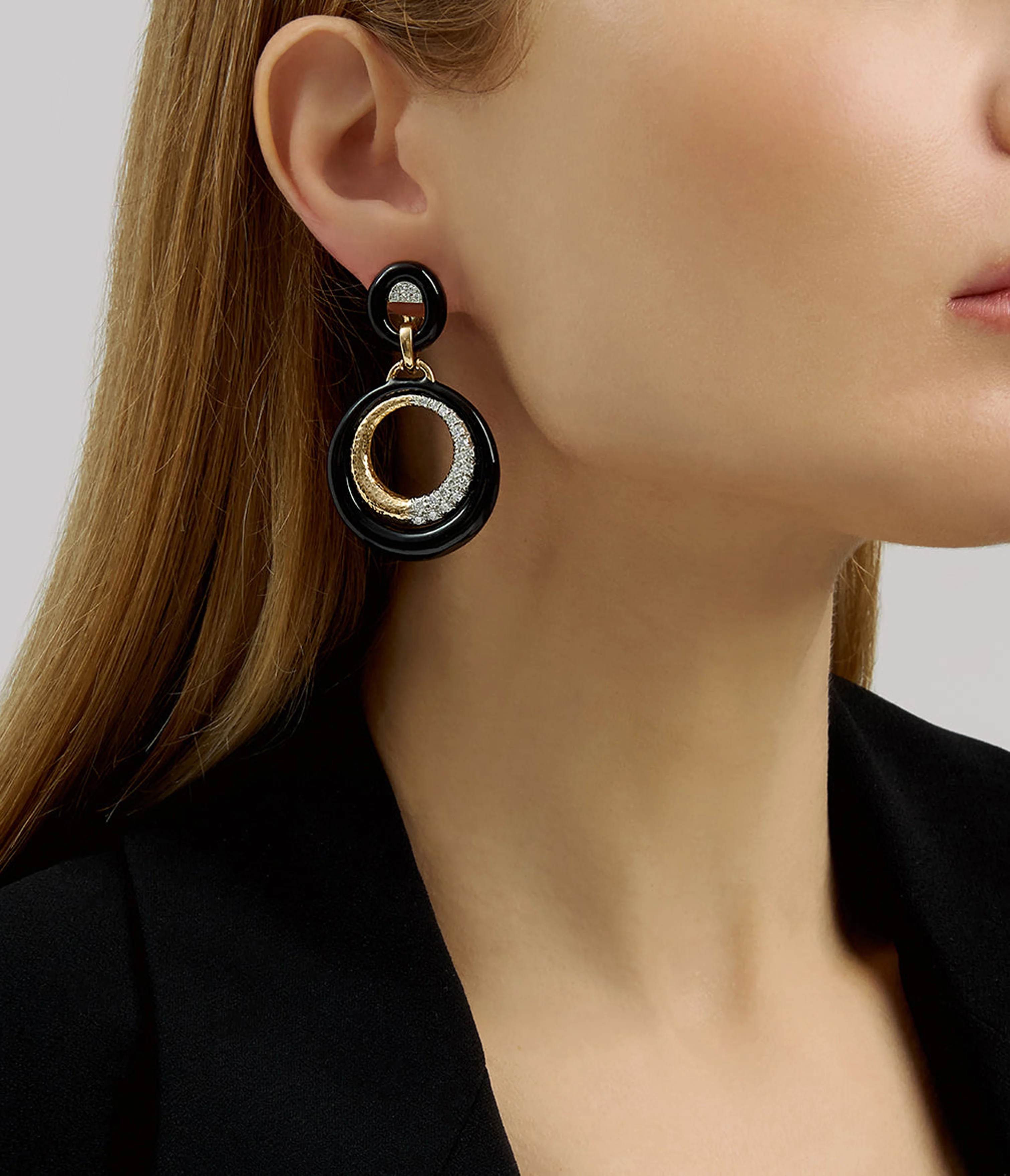 Luna Doorknocker Earrings, Black Enamel - Image 2